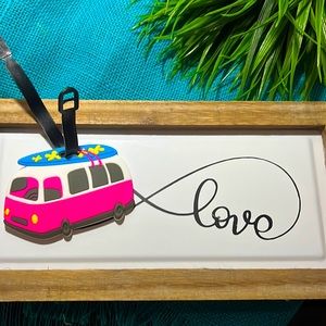 VW surfer peace surf board van luggage tag
